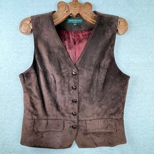 Vintage Bushwacker USA Brown Suede Leather Button Front Vest Medium